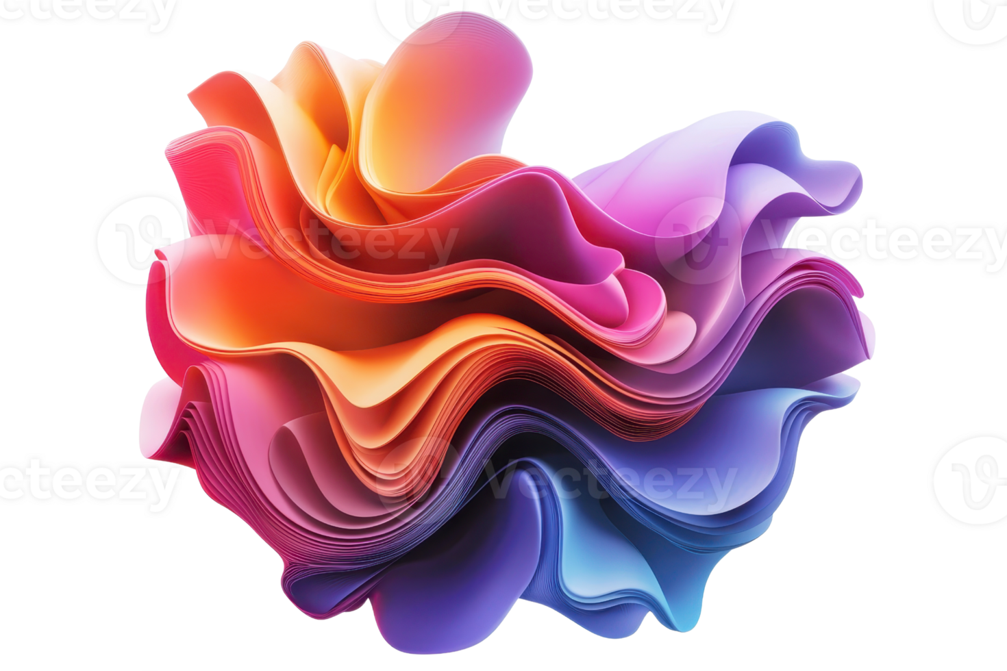 Vibrant abstract digital art. Colorful swirl of layered, flowing shapes blending warm and cool tones, creating a dynamic, captivating visual experience. png