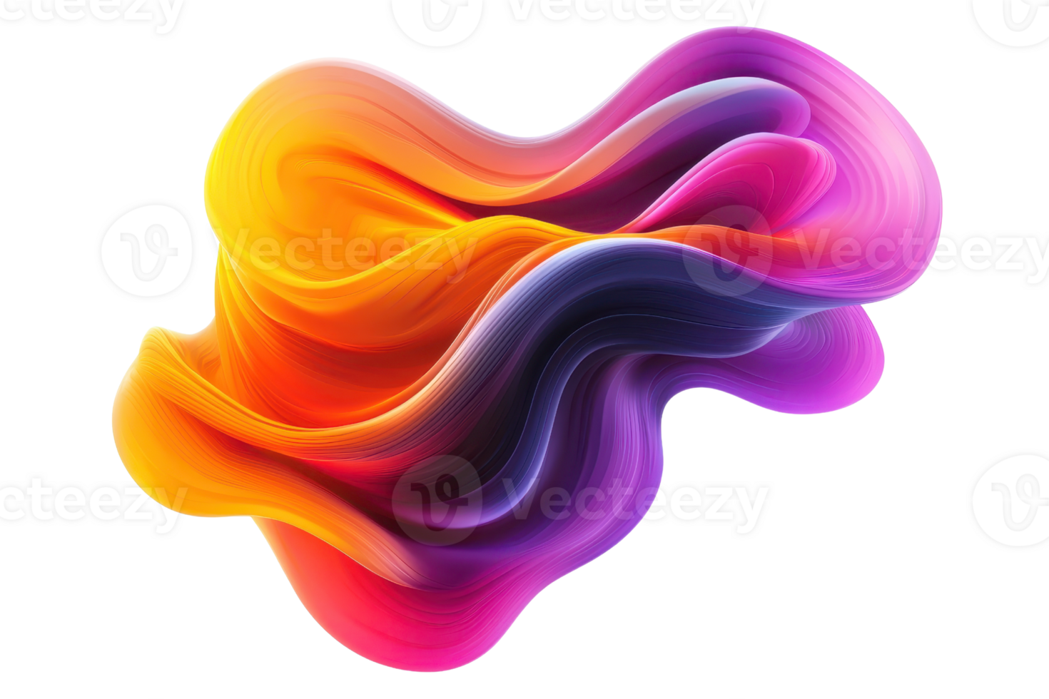 Vibrant abstract digital art with flowing, colorful gradients in purple, orange, and yellow hues, resembling a dynamic organic form. png