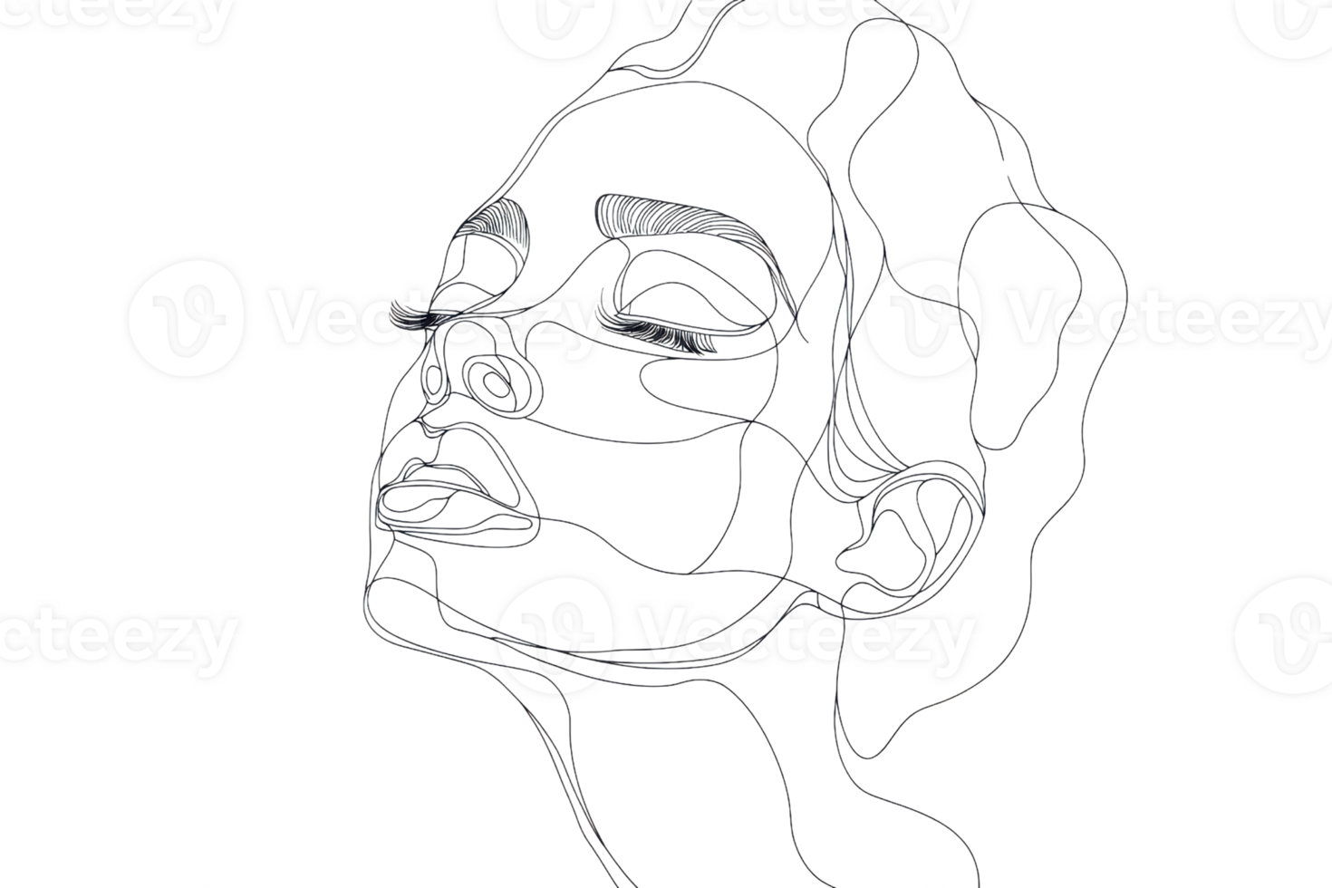 Minimalist line art drawing of a woman's face. Abstract illustration emphasizing beauty and elegance with continuous line technique. png