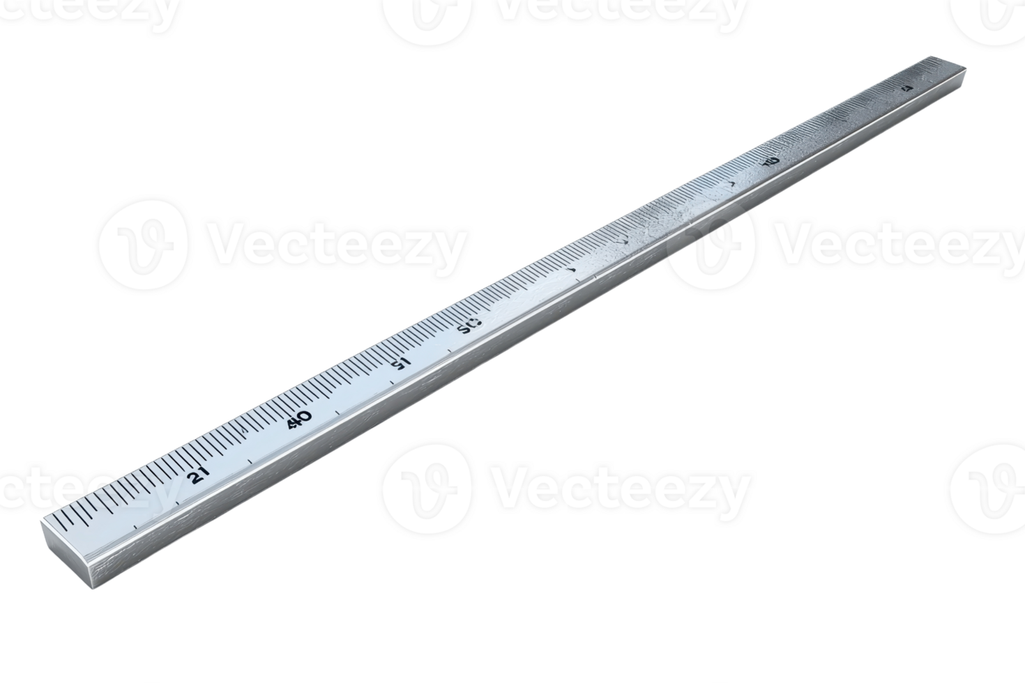 Silver metal ruler with both metric and imperial measurements, isolated on a transparent background. displaying precise measurements for accuracy. png