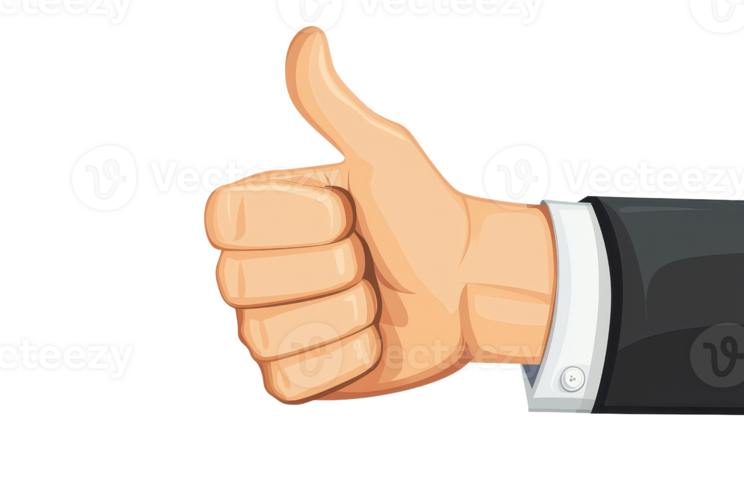 Businessman's hand giving a thumbs up in a positive gesture, symbolizing approval and success in professional settings. png