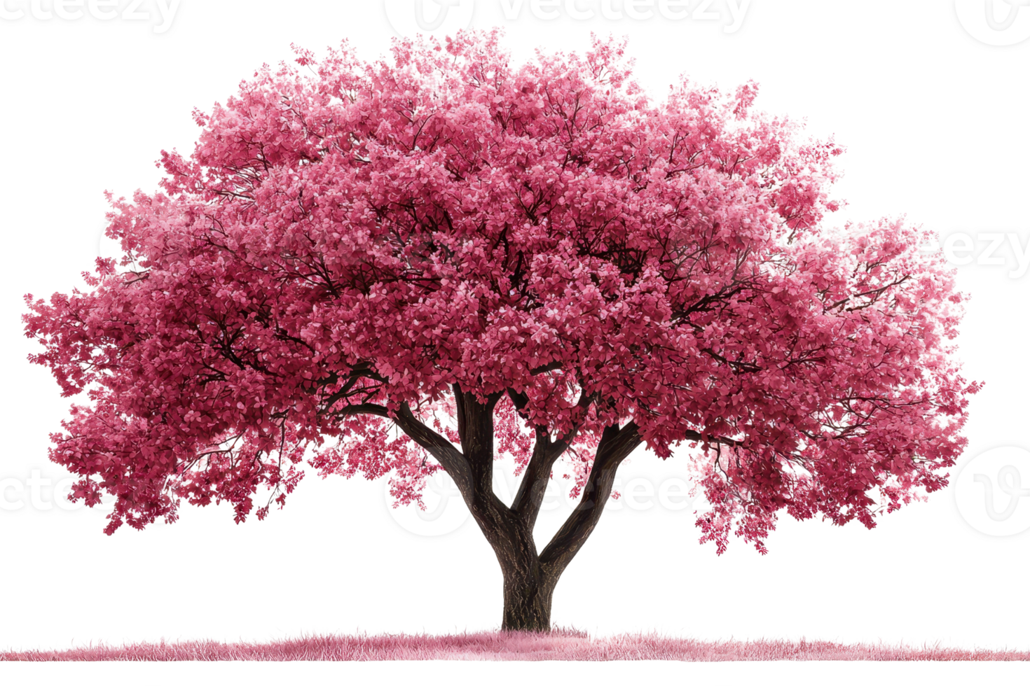 A beautiful cherry blossom tree in full bloom, showcasing vibrant pink flowers and lush foliage, isolated on a transparent background. png