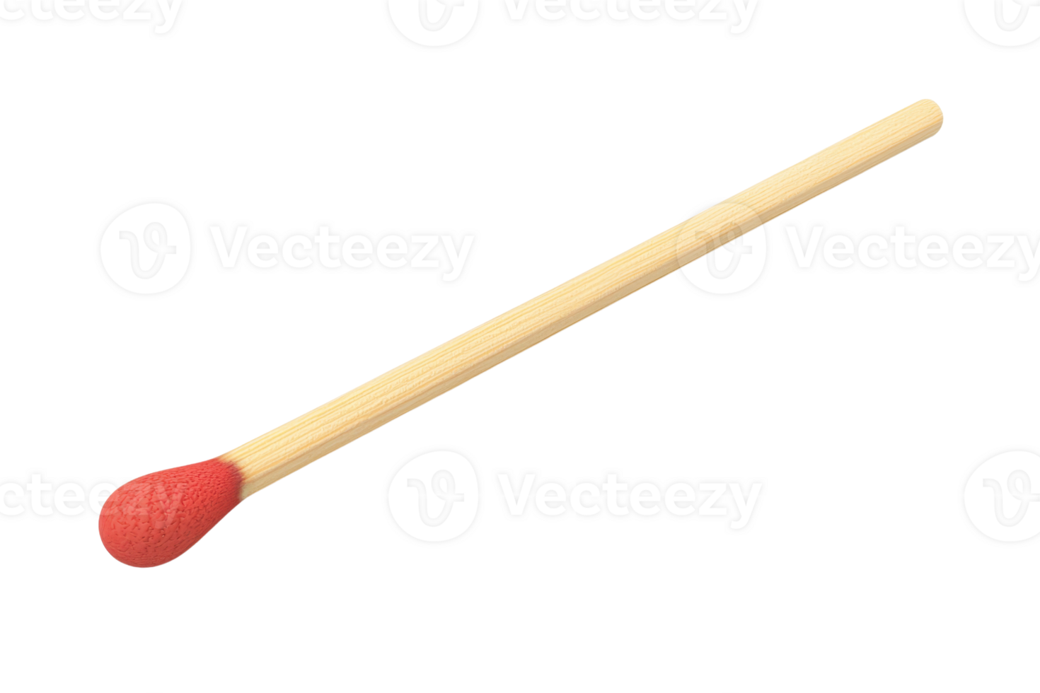 High-resolution image of a single wooden matchstick with a red-tip head isolated on a transparent background. png