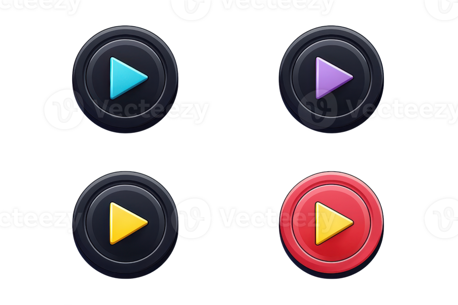 Set of colorful play buttons in various styles on transparent background. Perfect for multimedia projects, UI design, and digital interfaces. png