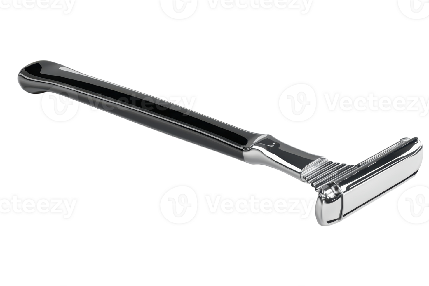Close-up view of a sleek black and silver razor, perfect for precision shaving. Ideal for grooming and personal care routines. png