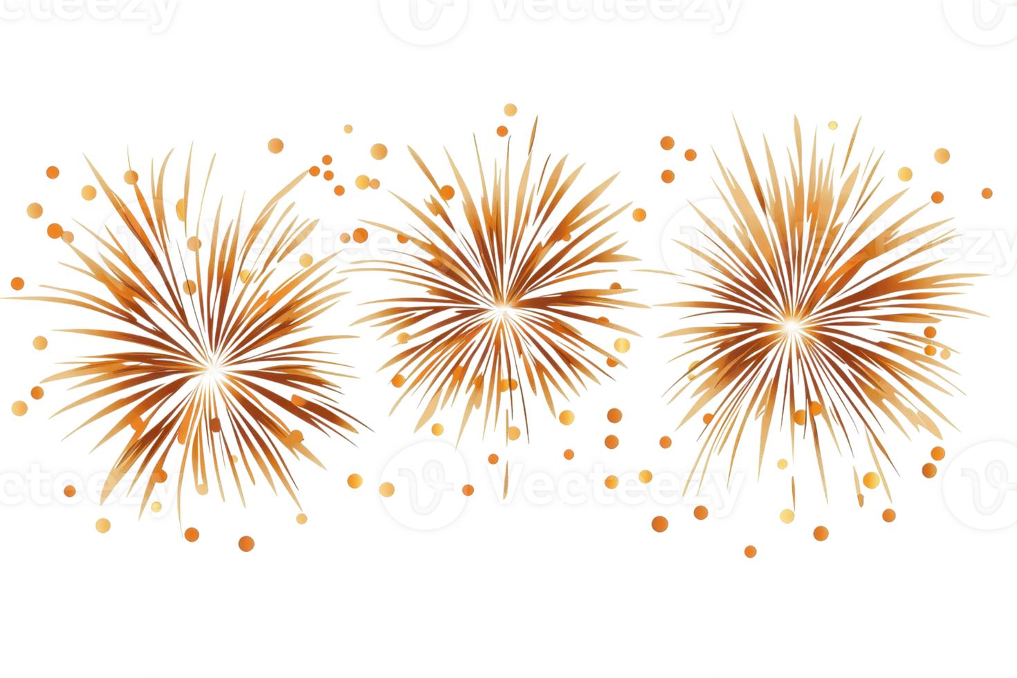 Three dazzling bursts of golden fireworks in the night sky, perfect for celebrations, festivals, and special events. png
