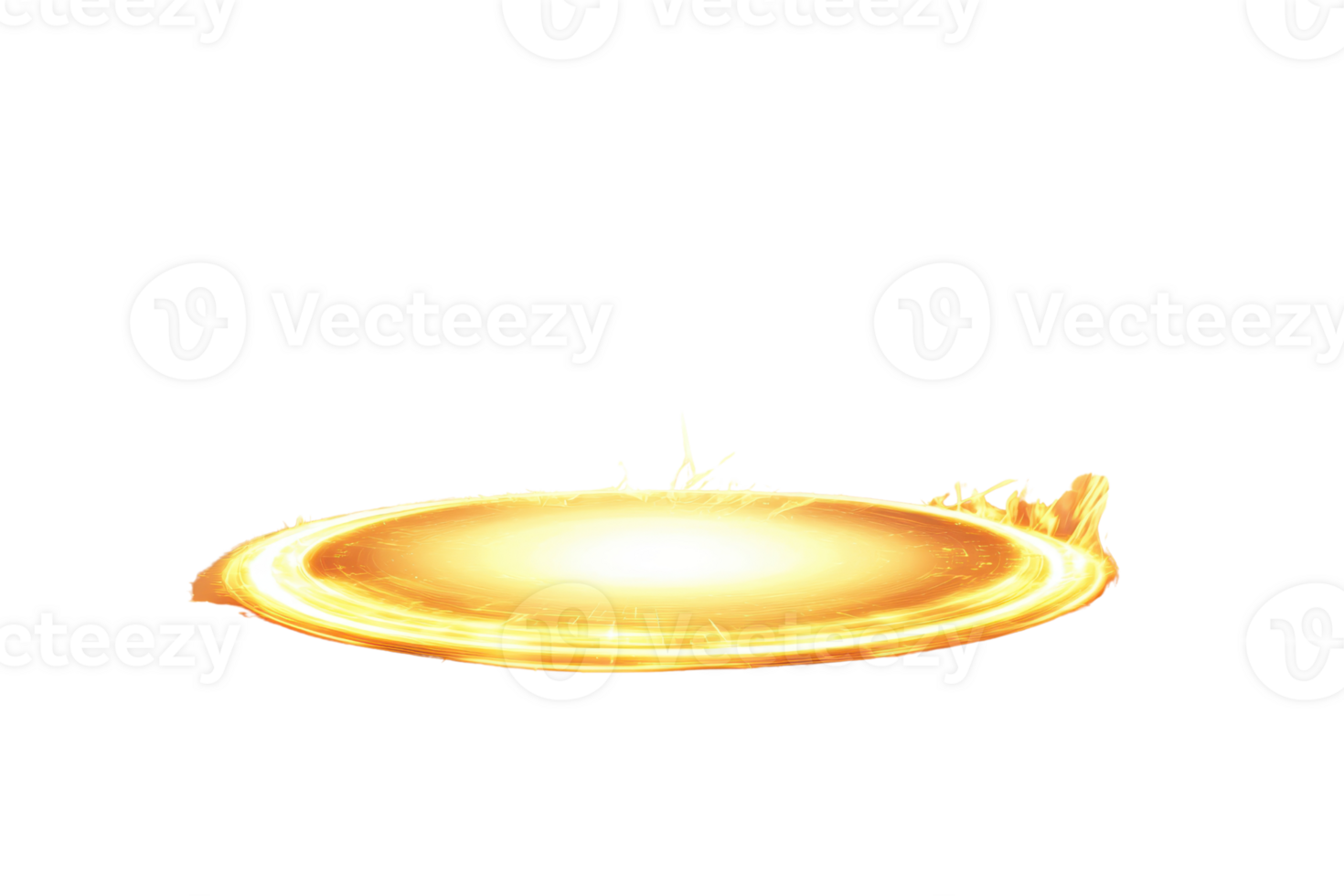 Glowing gold circle with electric sparks and light effects, perfect for sci-fi, fantasy, or magical themed designs and backgrounds. png