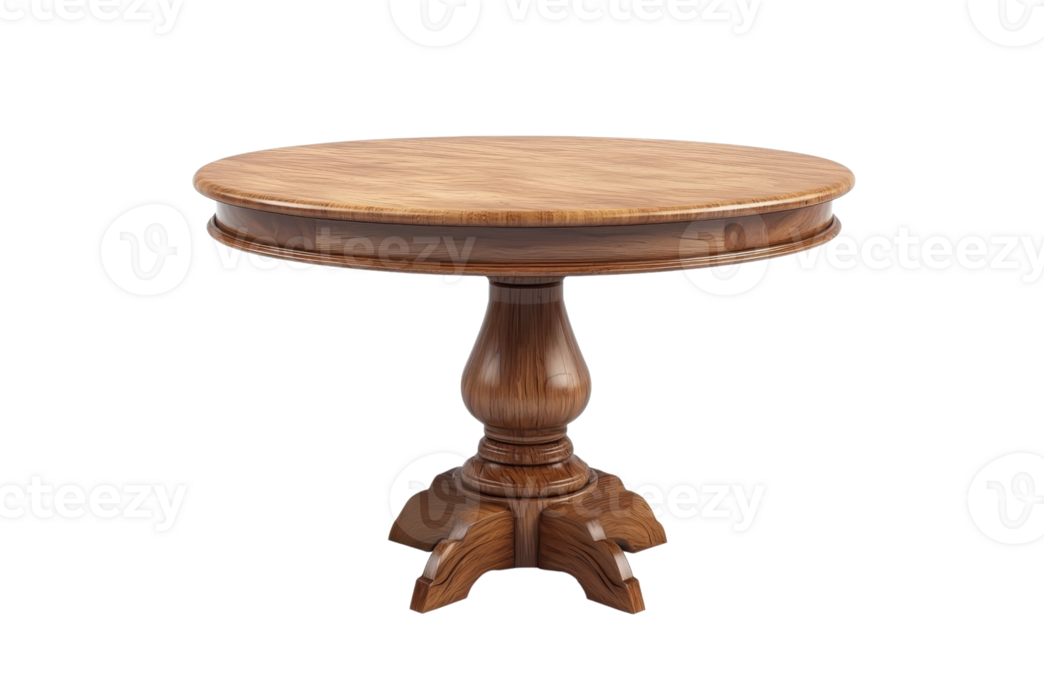 Elegant wooden round table with a polished surface and sturdy pedestal base, perfect for dining or decoration in any home or office setting. png