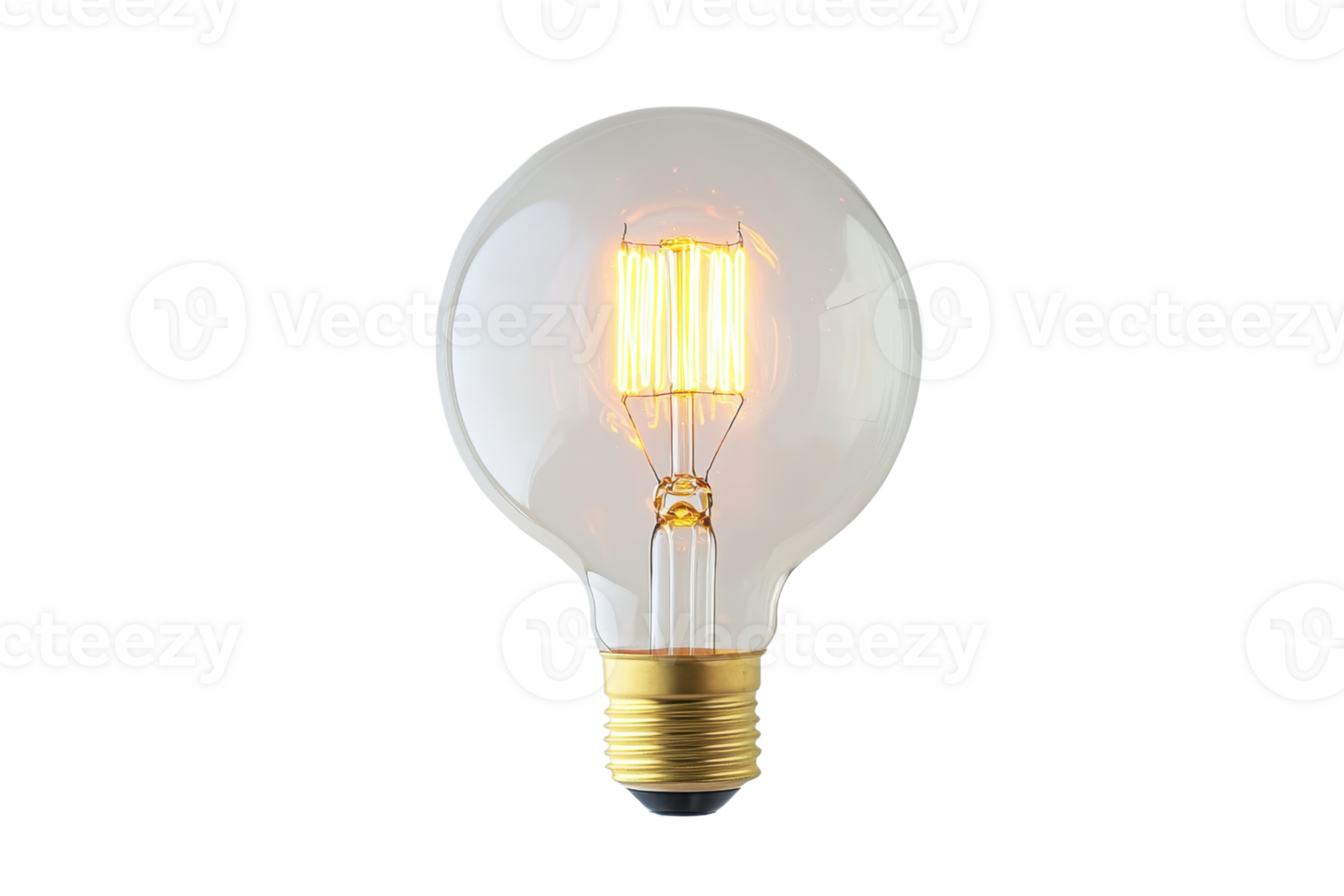 Close-up of a vintage-style incandescent light bulb glowing on a transparent background. Perfect for technology, energy, and innovation concepts. png