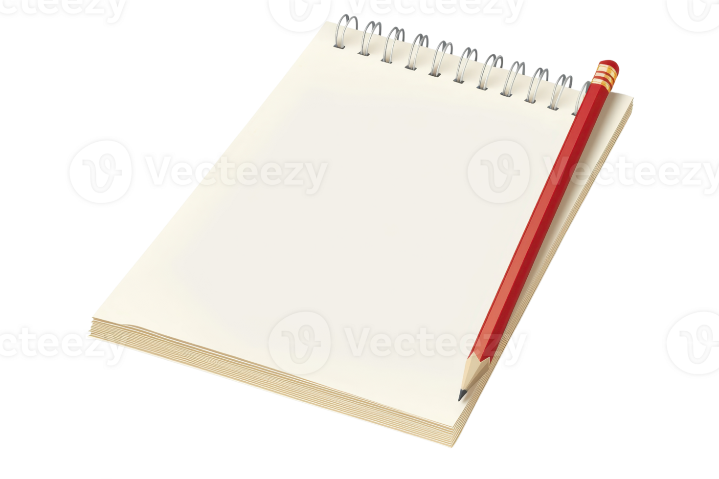 Spiral notebook with a red pencil on a transparent background. perfect for note-taking, brainstorming, or drawing ideas and plans. png