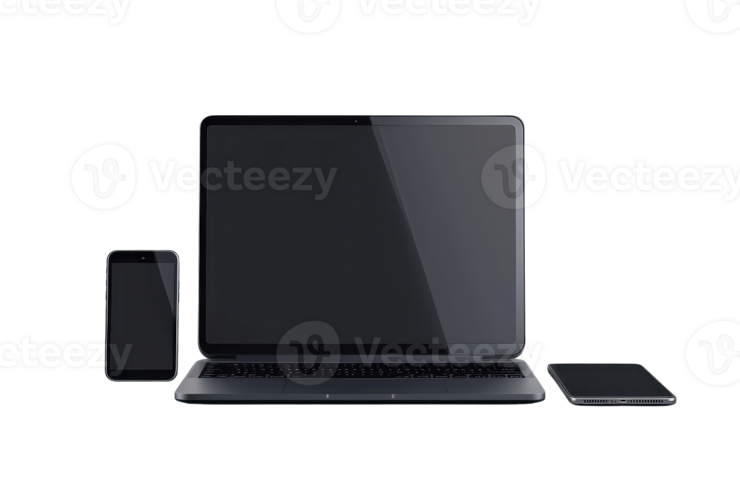Modern tech devices - smartphone, laptop and tablet displayed on a transparent background. showcasing advanced technology and sleek design. png