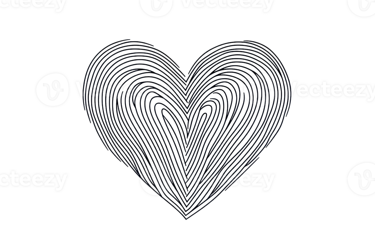 Intricate black heart-shaped pattern with lines forming a unique design, isolated on a transparent background. png