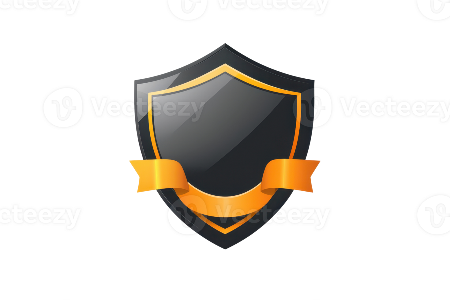 Elegant black and gold shield emblem with orange ribbon, perfect for security, protection, and award designs. illustration. png