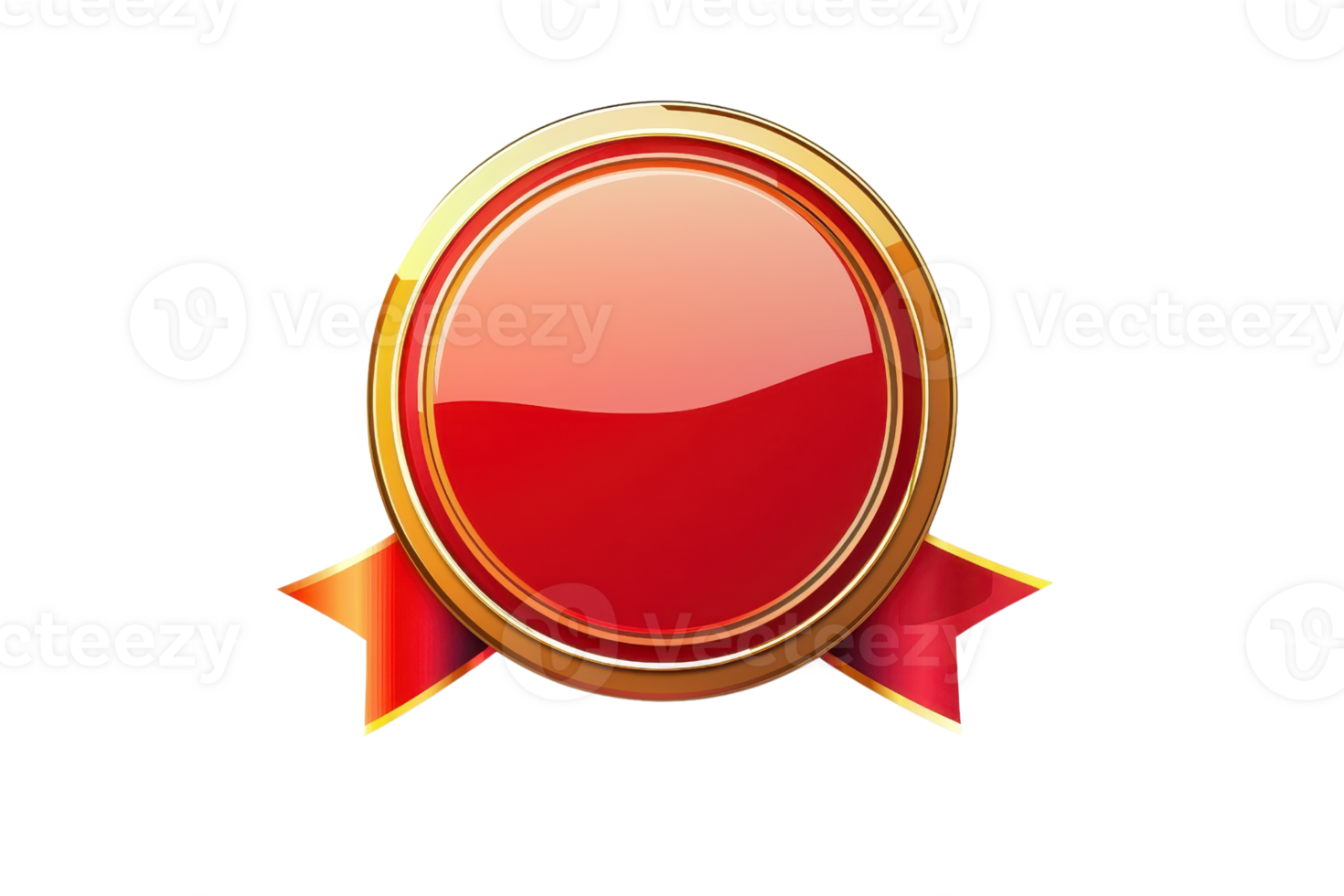 Golden badge with a red ribbon. Ideal for awards, achievements, and certificates. High-quality illustration on a transparent background. png