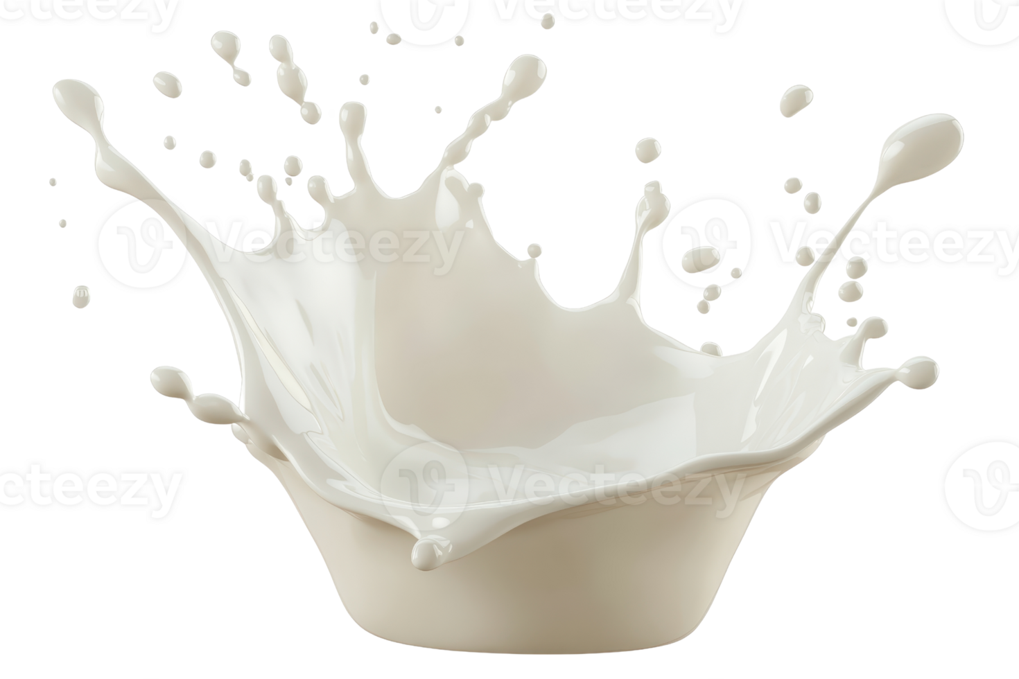 Dynamic milk splash captured with high-speed photography, displaying energy and motion against a transparent background. Perfect for design and advertising. png