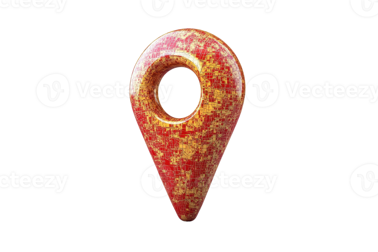 Abstract red and gold pin point marker, vintage style, isolated on transparent background. ideal for maps and location icons. png