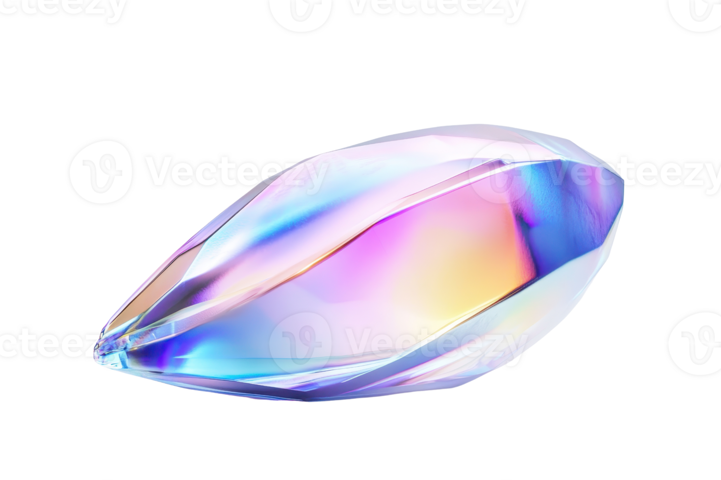 Elegant iridescent prism gemstone with rainbow hues, capturing the vibrancy and brilliance of refracted light on a transparent background. png