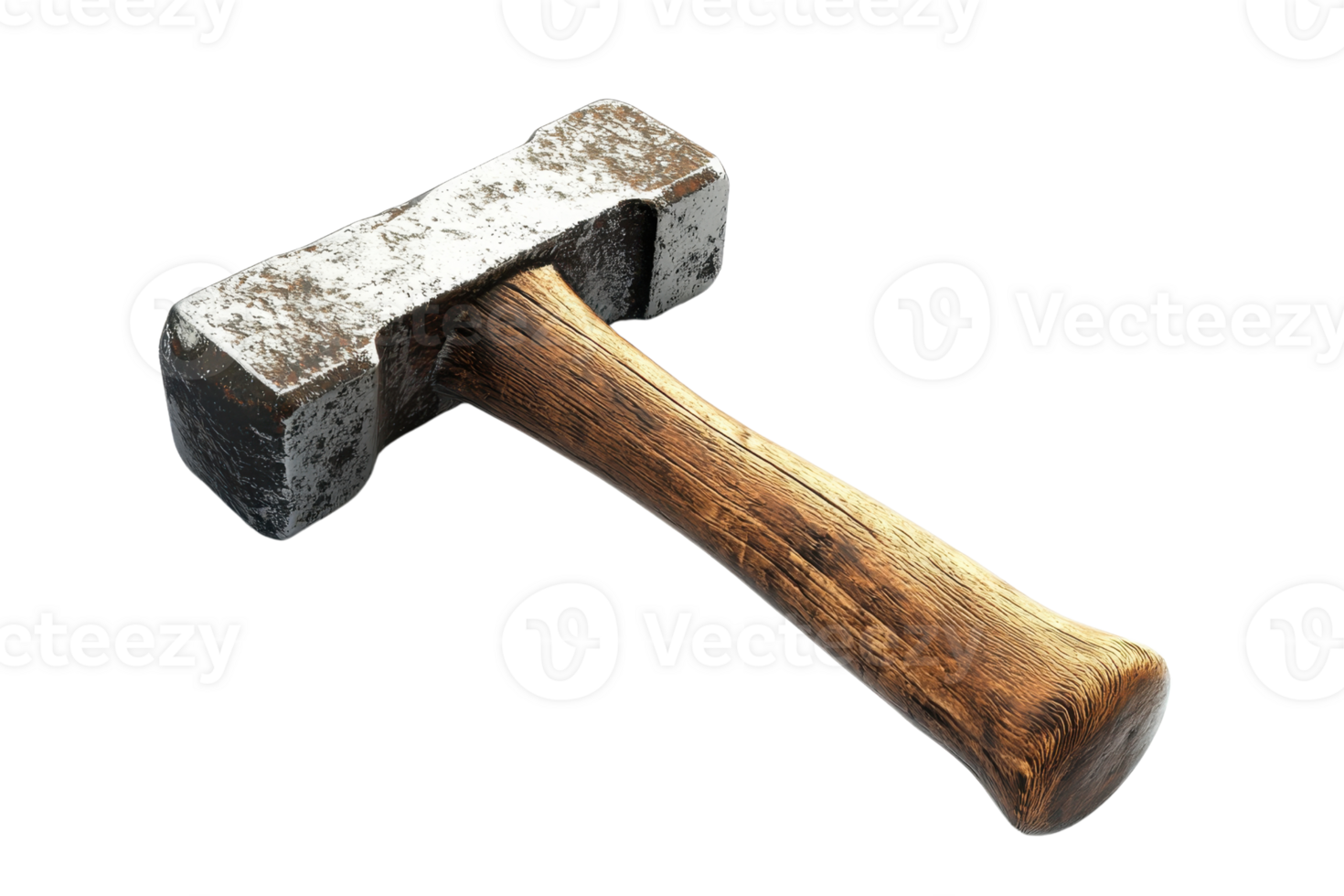 Rustic metallic hammer with a wooden handle, showcasing vintage craftsmanship. Ideal for woodworking, blacksmithing, or DIY projects. png
