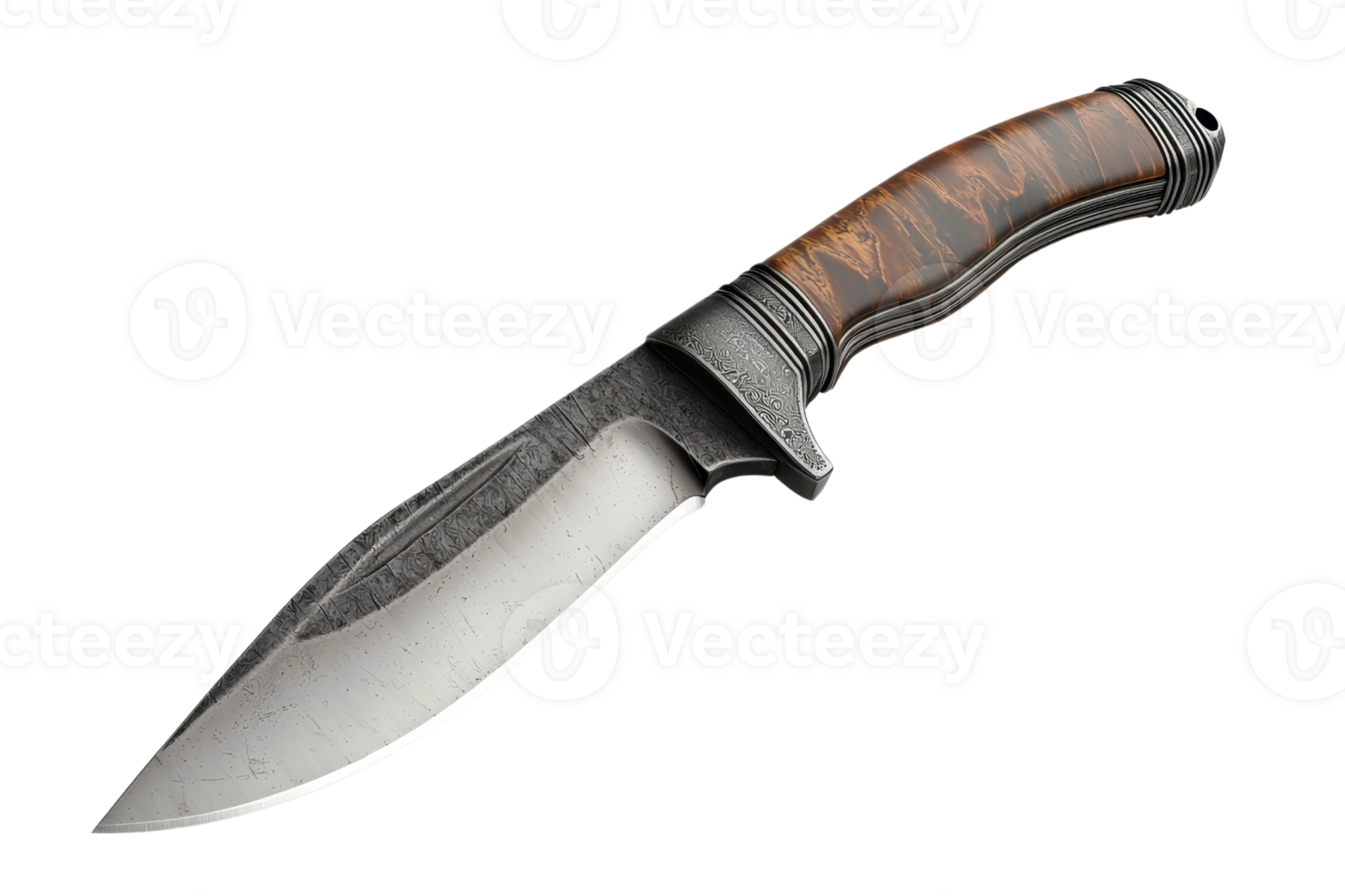 High-quality hunting knife with a sharp blade and a wooden handle, ideal for outdoor activities and survival situations. png