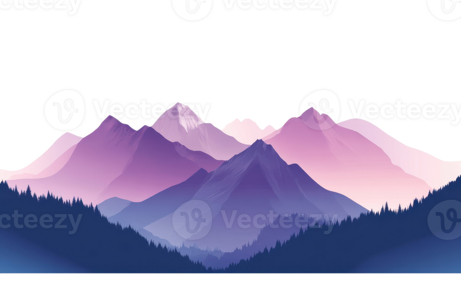 Beautiful gradient mountain range with dramatic peaks and serene forest, showcasing nature's splendid tranquility during sunset. png
