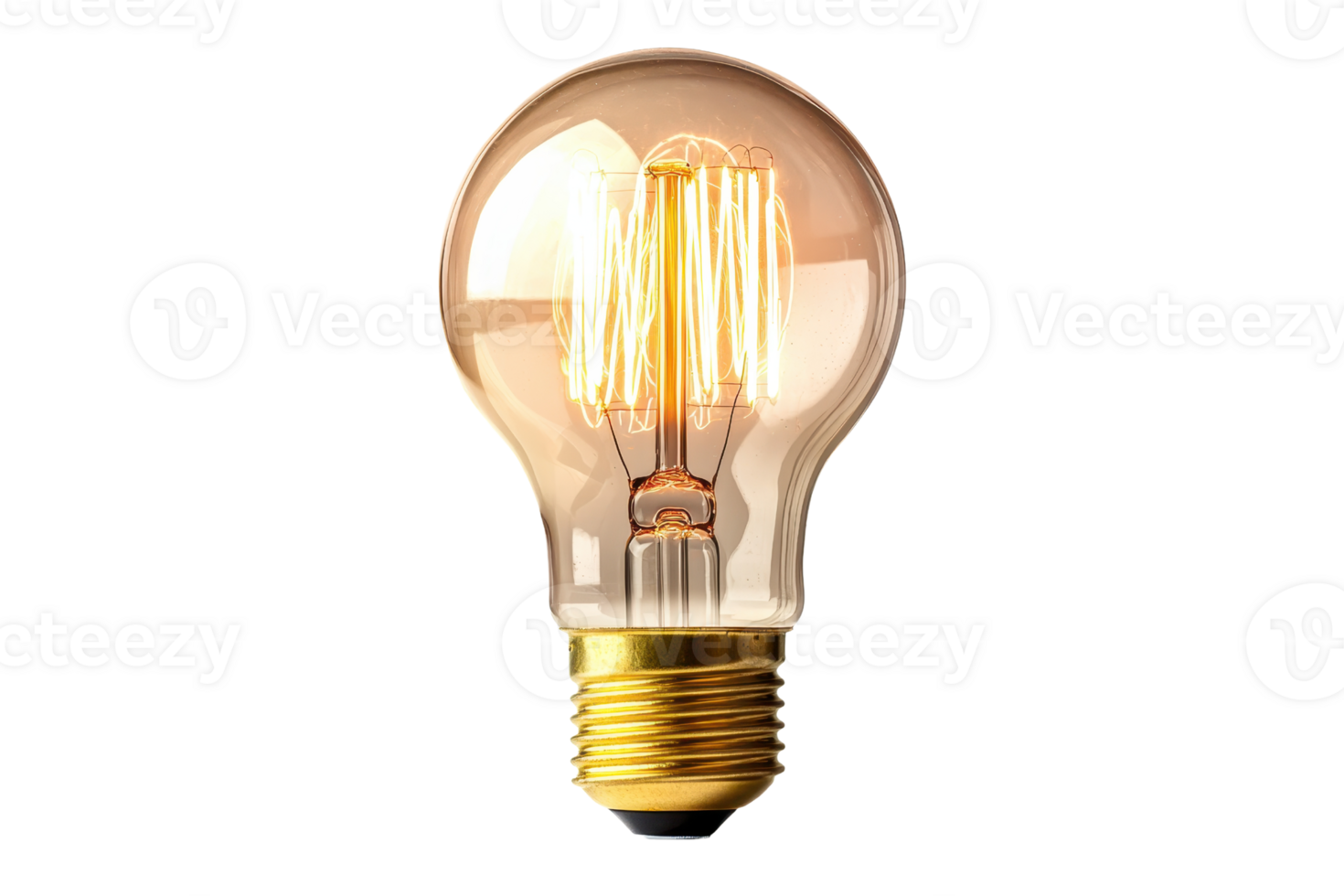 Close-up image of a vintage-style light bulb with exposed filaments, creating a warm and nostalgic glow, isolated on a transparent background. png