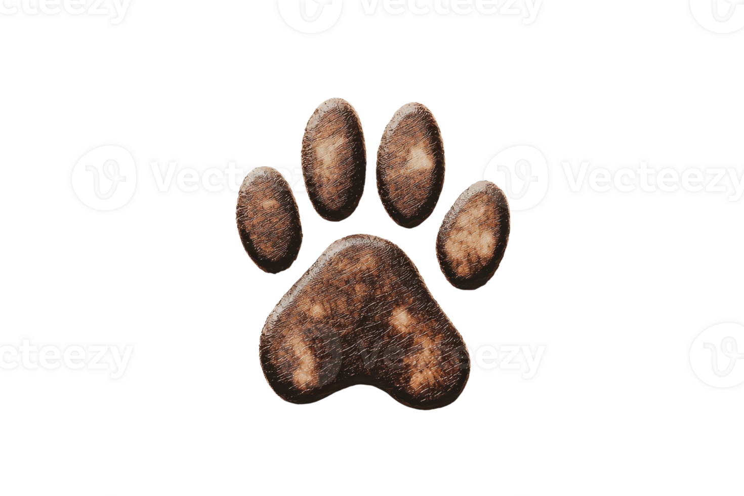 Rustic animal paw print icon in brown, isolated on transparent background. Perfect for pet-related and nature-themed designs. png