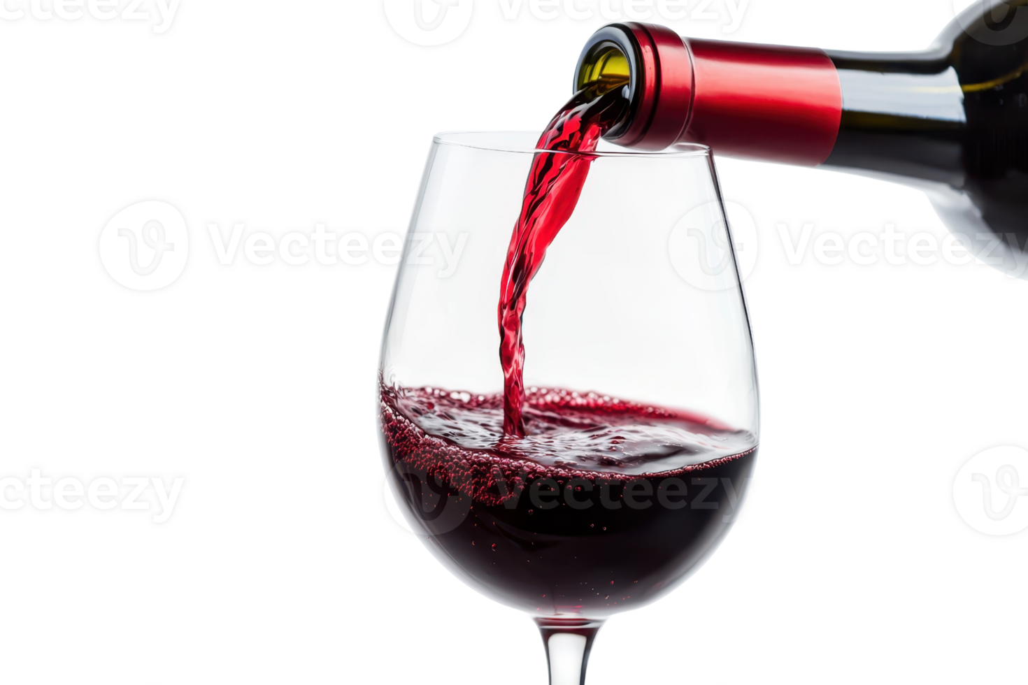 Red wine being poured into a glass showcasing elegance and sophistication, perfect for dining and celebration imagery. png