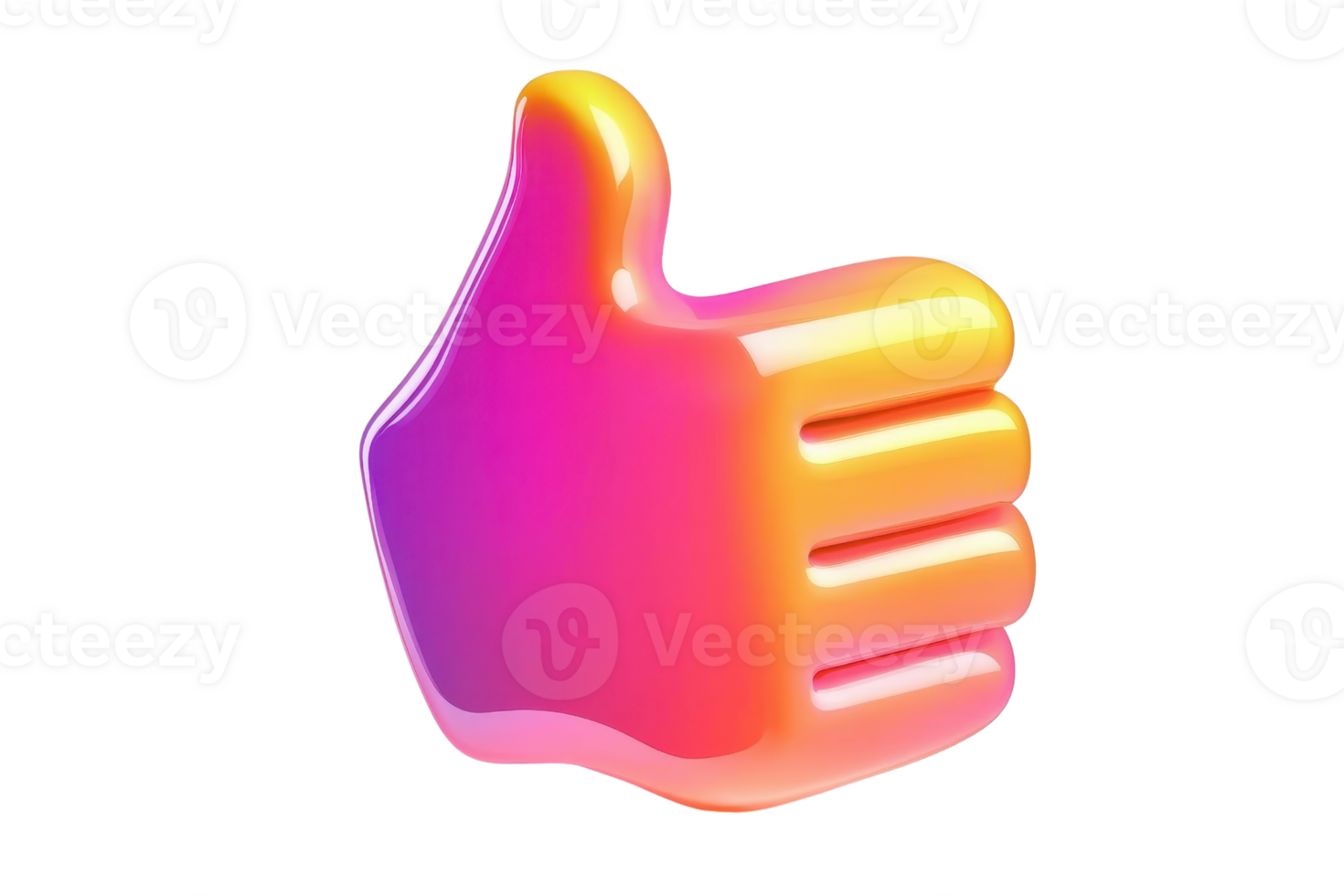 Glossy 3D thumbs up icon in vibrant gradient colors, representing approval, agreement, or positivity in modern digital style on a transparent background. png