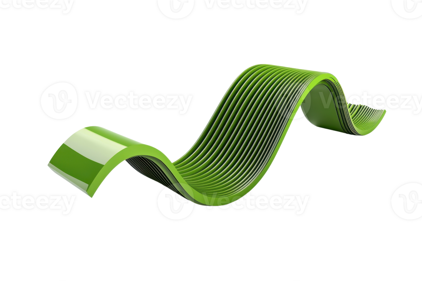 Green abstract wave design isolated on transparent background. Modern and minimalistic curved shape ideal for backgrounds or digital art. png