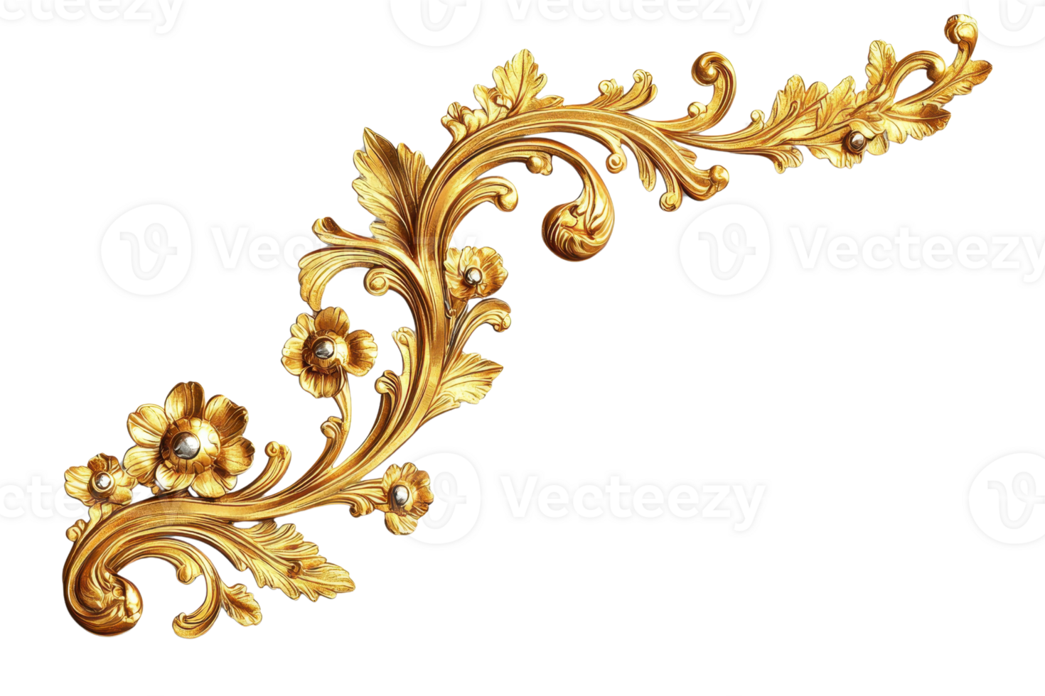 Ornate golden foliage design with intricate detailing, perfect for adding elegance to any artistic or decorative project. png