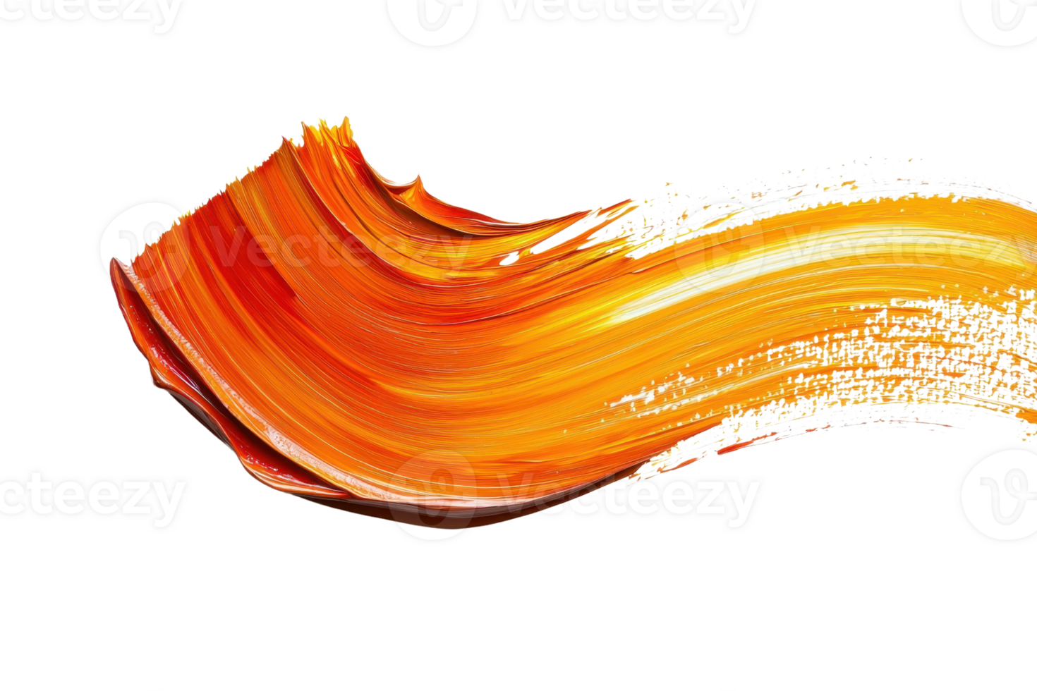 Vibrant abstract brush stroke in orange and red hues on a transparent background. perfect for creative art and design projects. png
