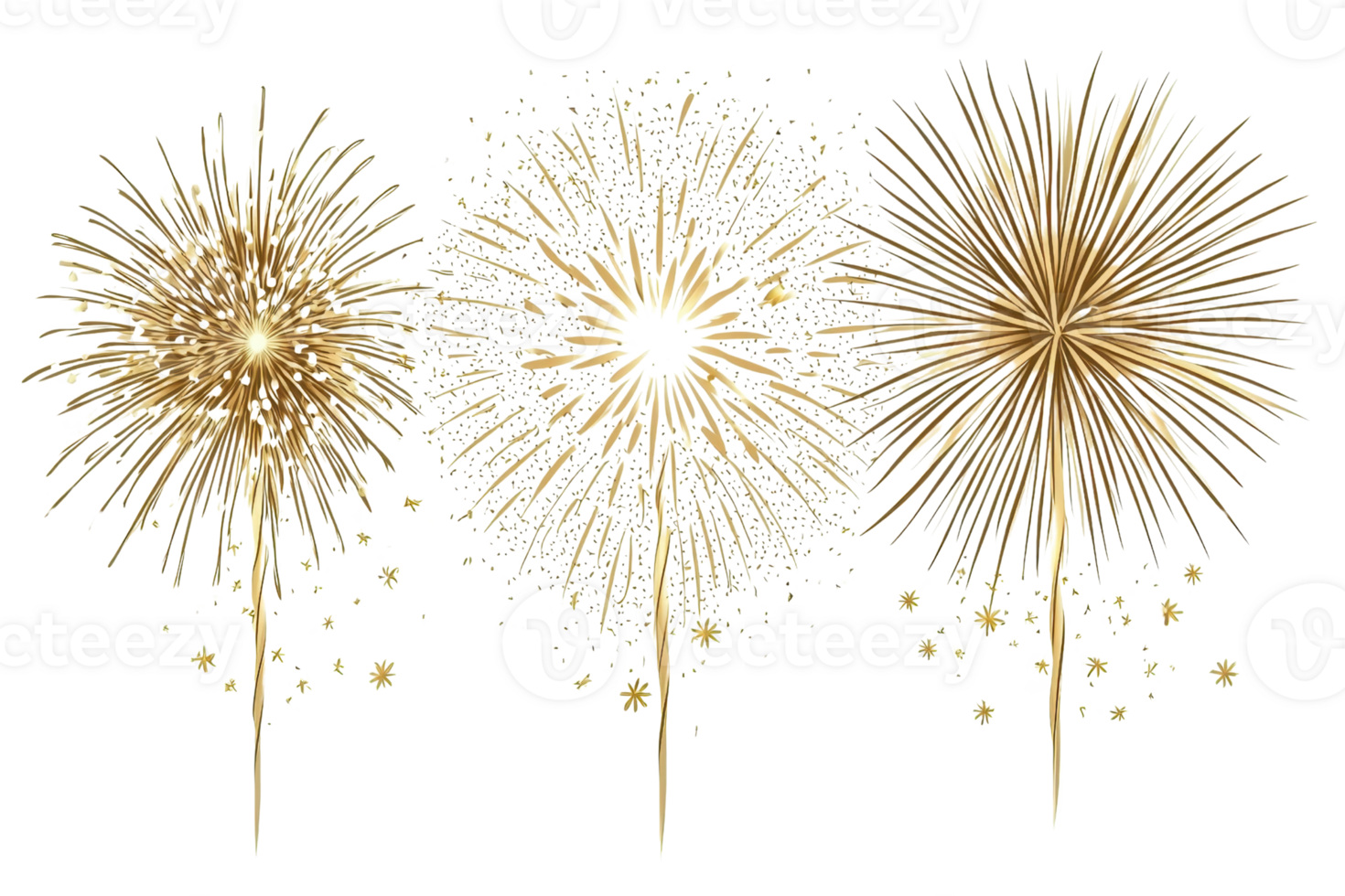 Golden fireworks exploding in the night sky, creating a festive and celebratory atmosphere. Perfect for New Year or holiday celebrations. png