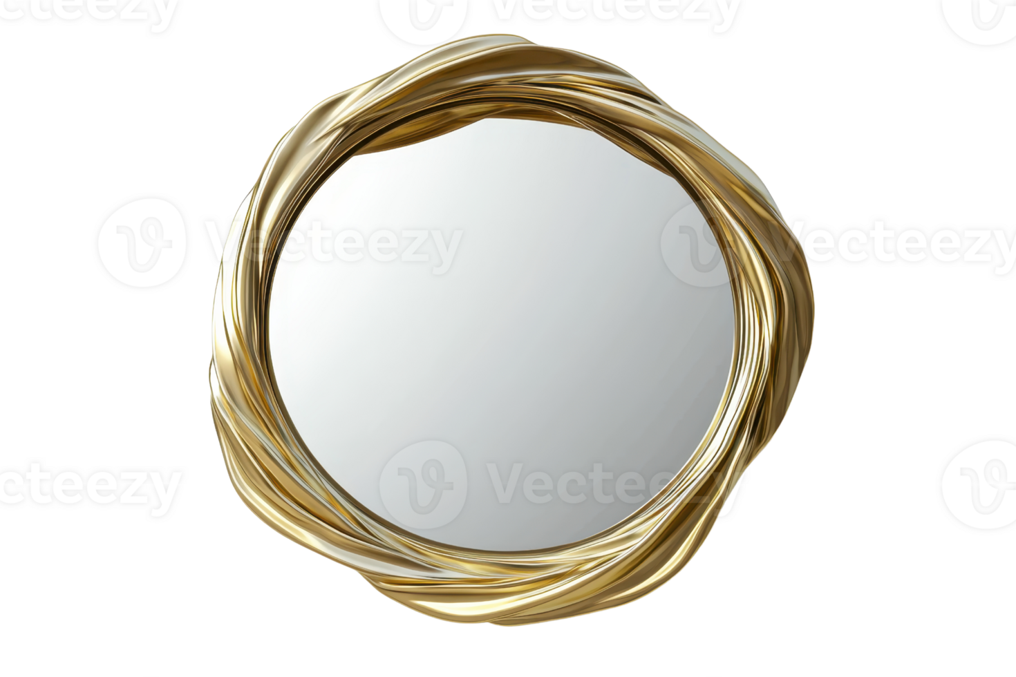 Elegant round mirror with golden frame, perfect for home decor and interior design, adding a touch of luxury and style to your space. png