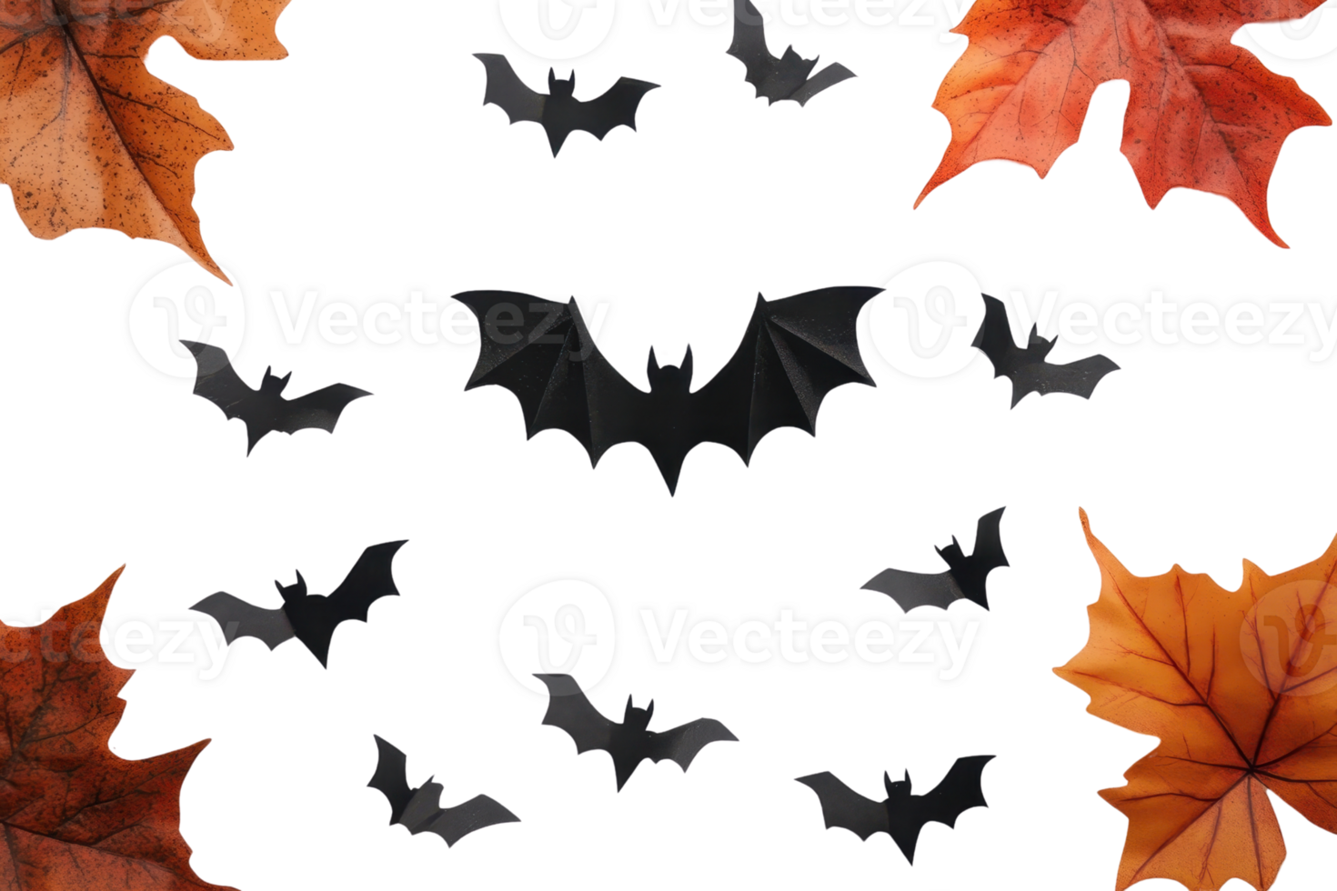 Autumn leaves frame flying bats on transparent background. perfect for Halloween decorations or spooky seasonal designs. png