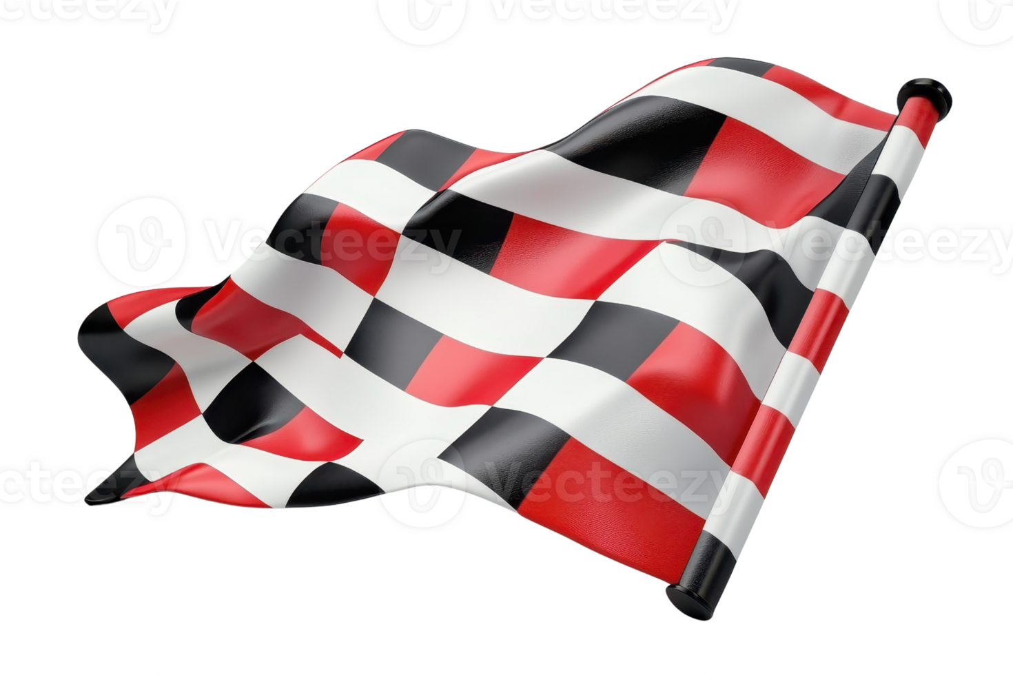 Red and black checkered flag waving, perfect for themes of racing, victory, competition, or speed in stock photography. png