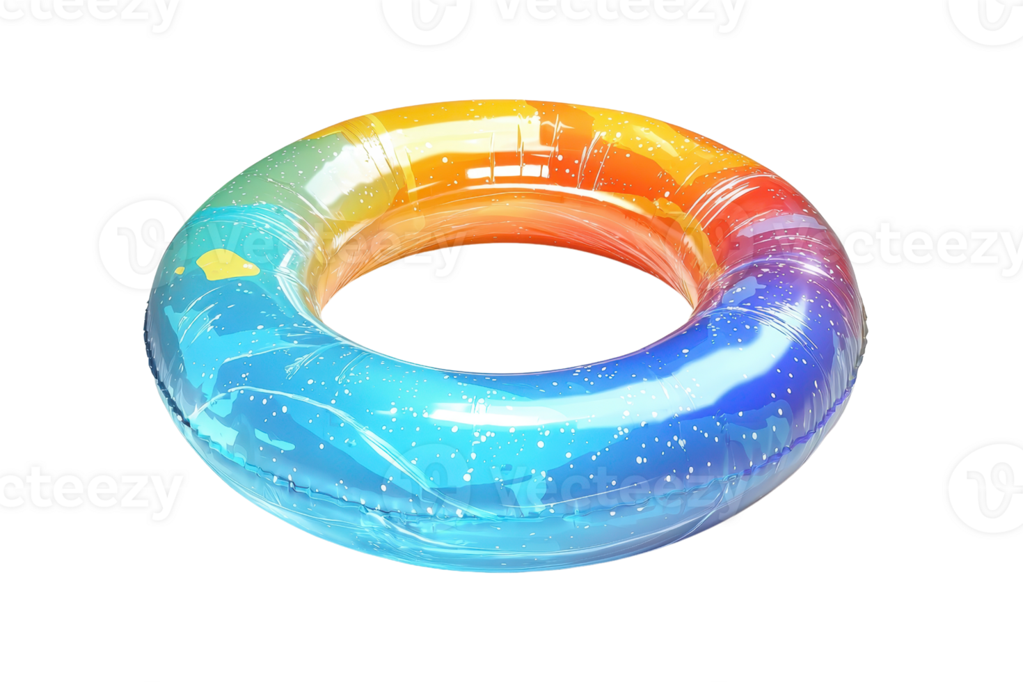 Colorful inflatable swim ring with a gradient pattern. Perfect for pool or beach fun. Bright summer accessory for swimming and floating. png