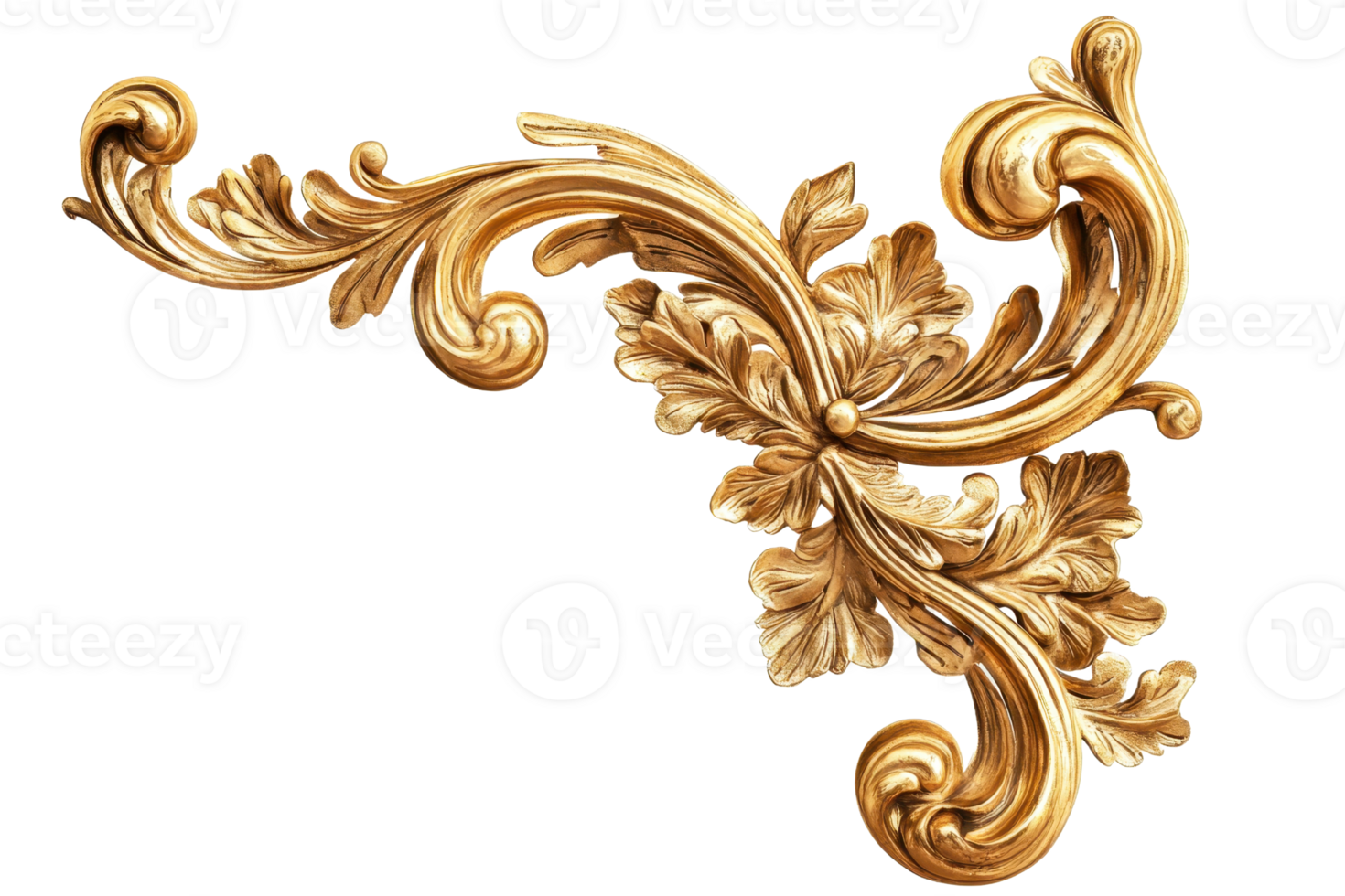 Elegant golden ornamental corner design with intricate details for decorating frames, invitations, or art projects. png