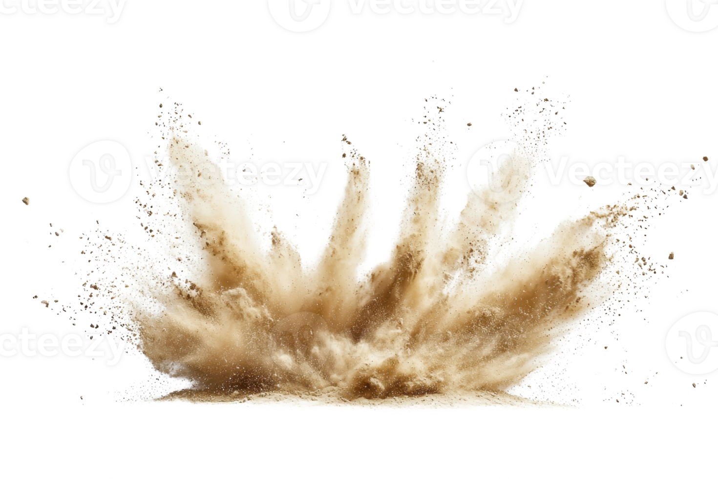 Dramatic explosion of sand particles, captured on a transparent background. showcasing dynamic movement and energy. png