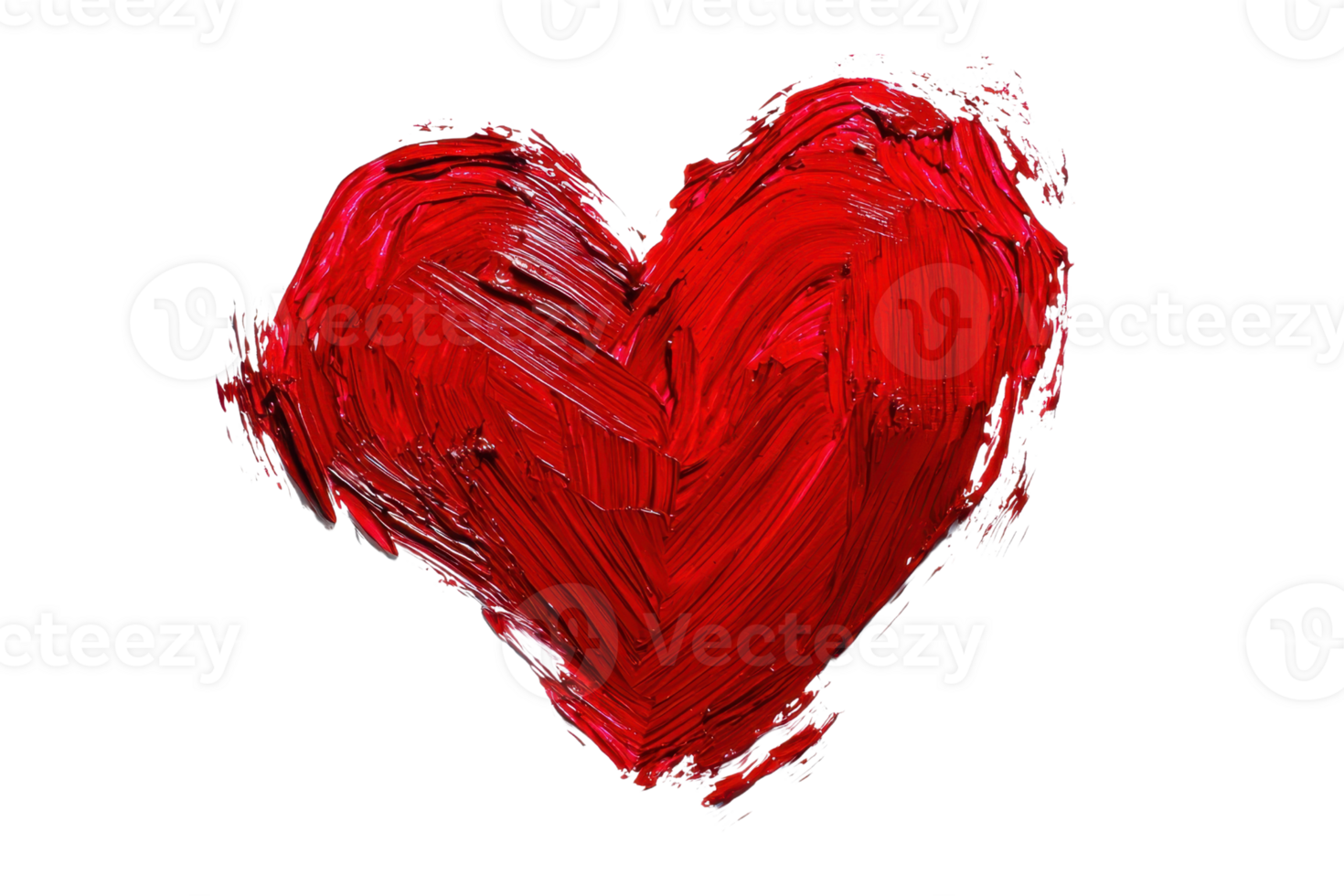 Red heart shape painted with bold brush strokes on a transparent background, depicting love, passion, and creativity. png