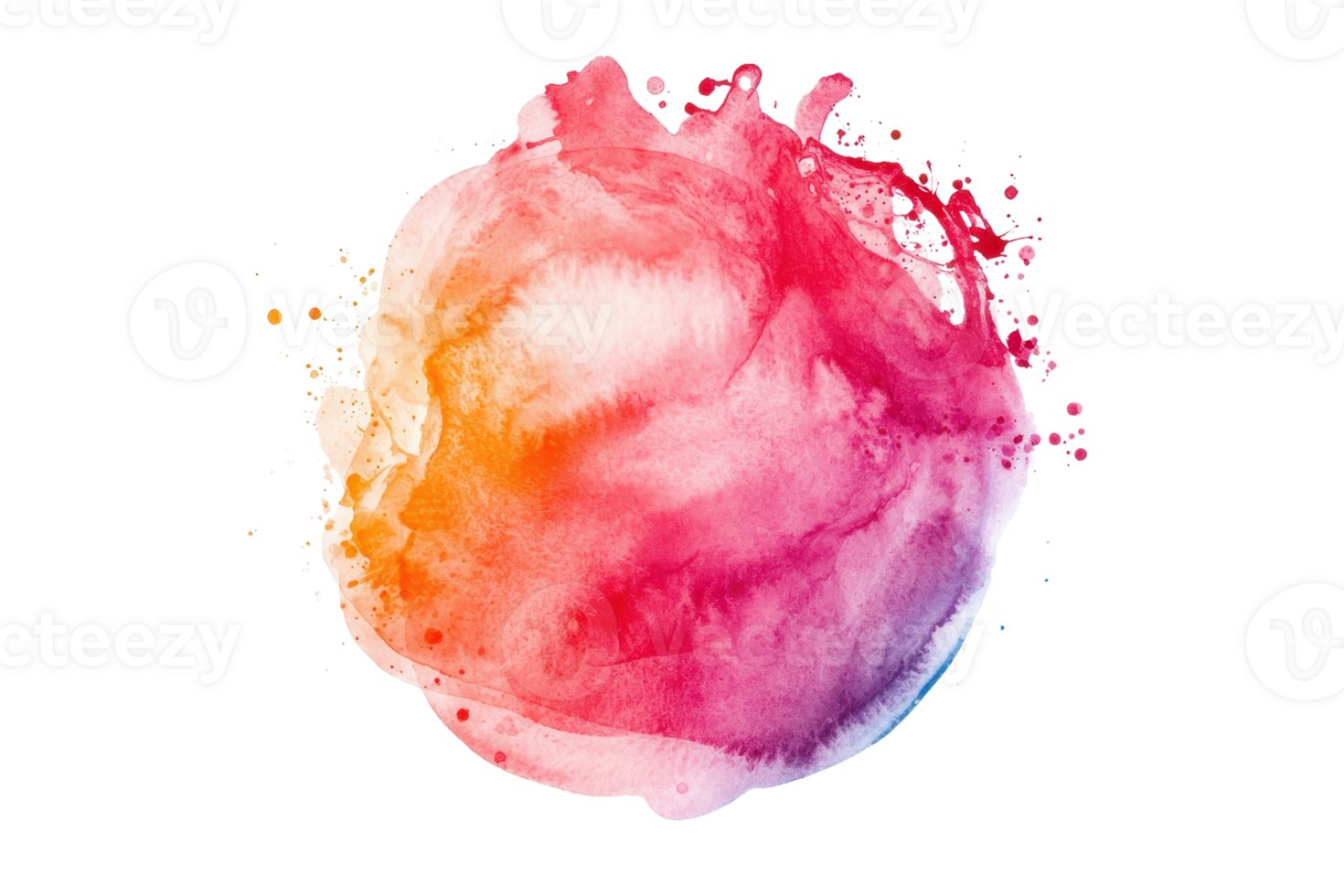 Vibrant watercolor splash in shades of pink, orange, and yellow, ideal for artistic backgrounds and creative design projects. png