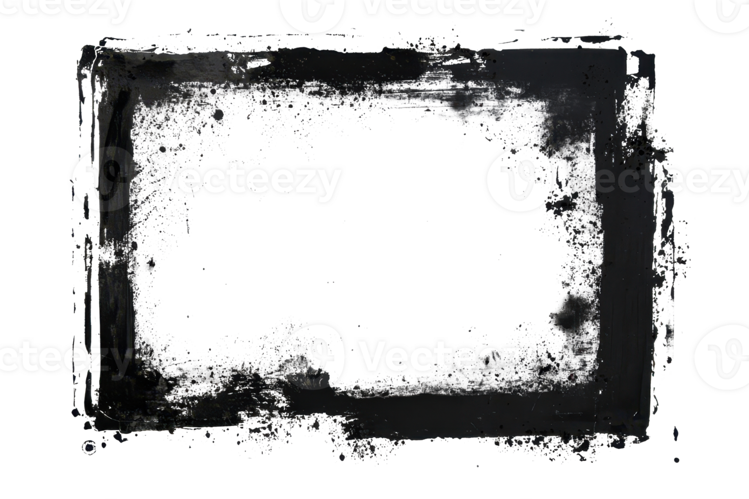 Empty black rectangular frame with a rough texture and distressed edges, isolated on a transparent background. png