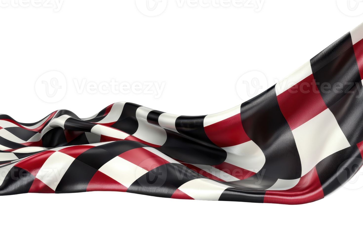Close-up of a waving black, white, and red checkered flag on a transparent background. representing racing and competition concepts. png
