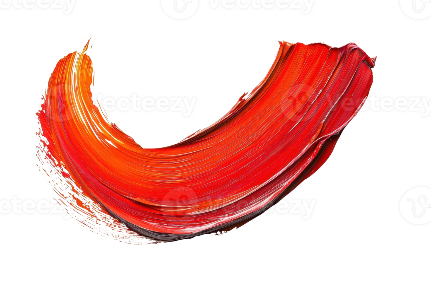 A vibrant stroke of red and orange paint on a transparent background, showcasing dynamic colors and artistic expression. png
