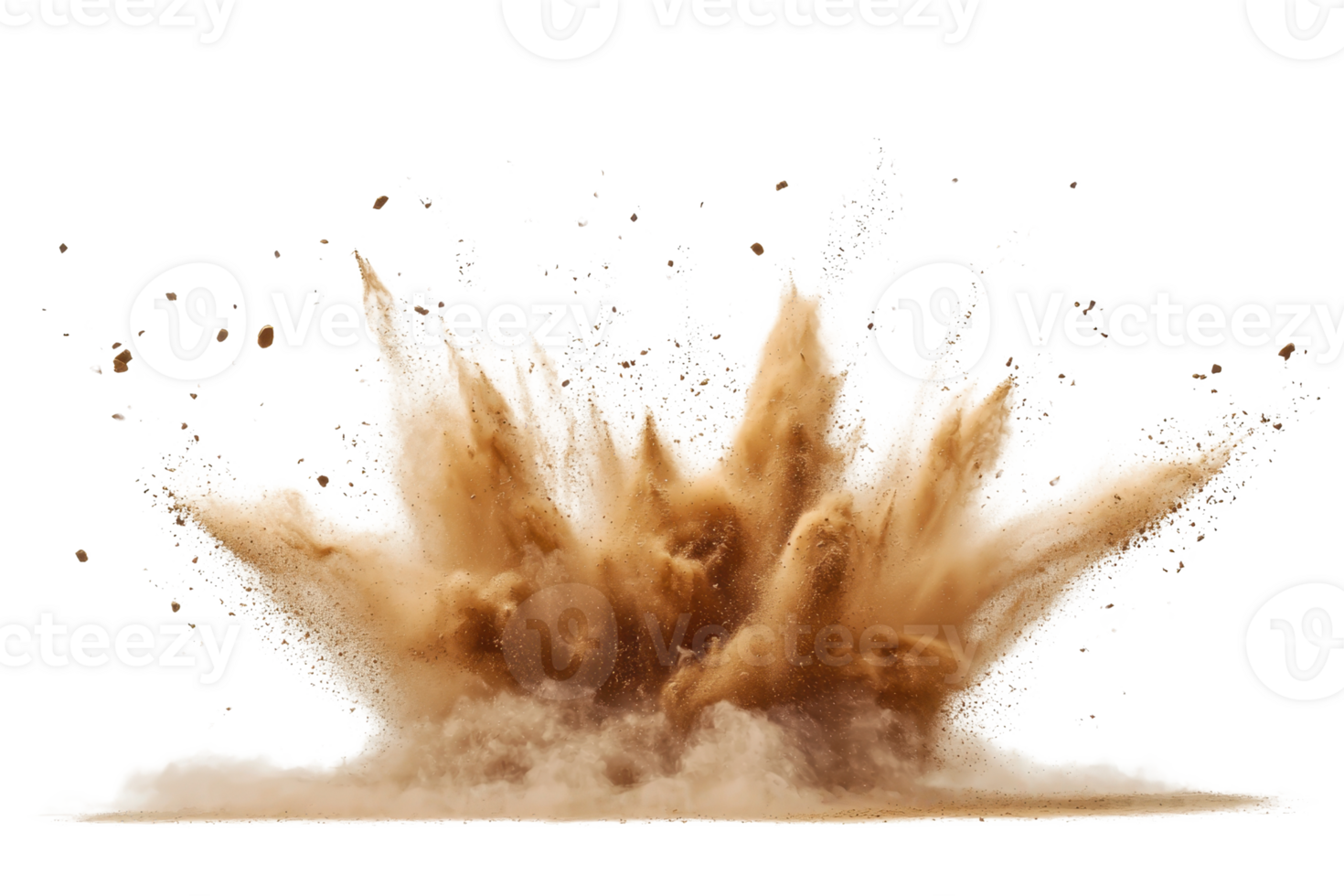 Dynamic explosion of brown dust particles against transparent background. perfect for creative and abstract projects. png