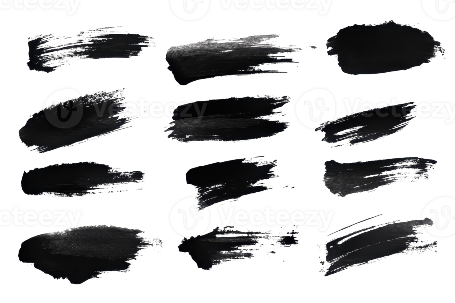 Set of black brush strokes isolated on transparent background. perfect for creative design elements and artistic projects. png
