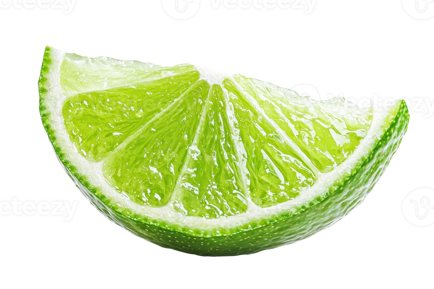Close-up of a vibrant green lime wedge, isolated on a transparent background. Perfect for culinary, cocktail, and freshness-themed images. png
