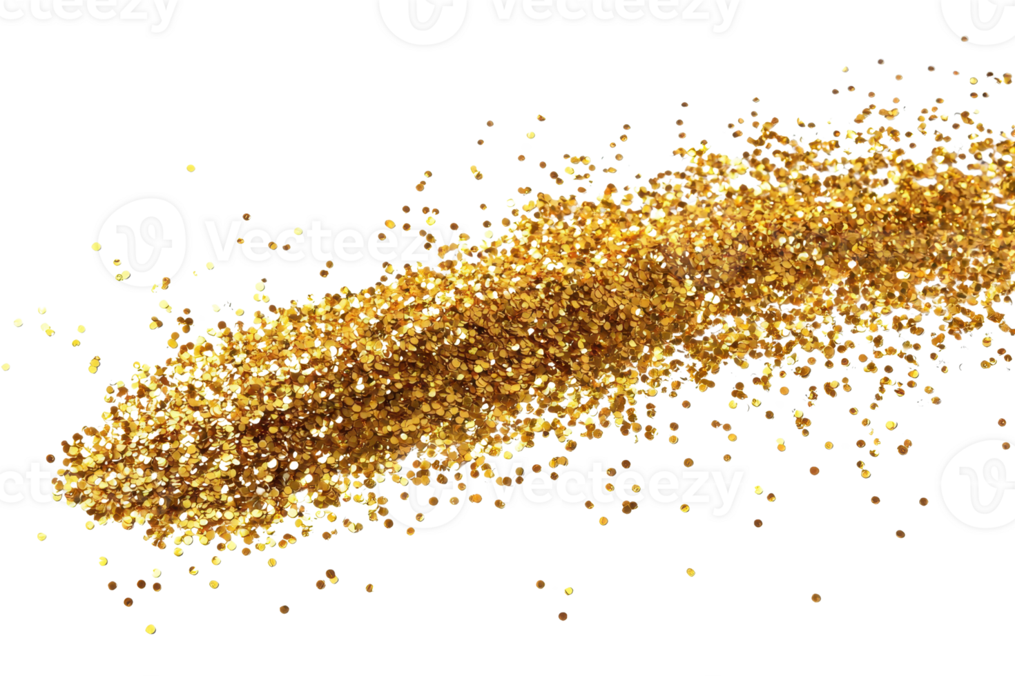 Golden glitter particles scattered in a vibrant wave on a transparent background. Perfect for festive and celebratory design projects. png