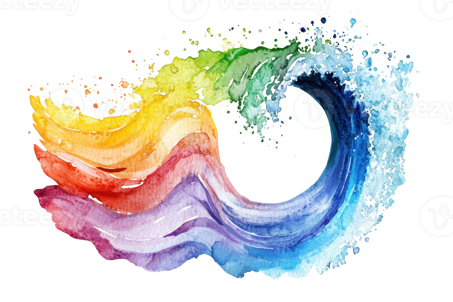 Colorful abstract wave of watercolor strokes blending into a rainbow spectrum, depicting artistic fluidity and vibrant creativity. png