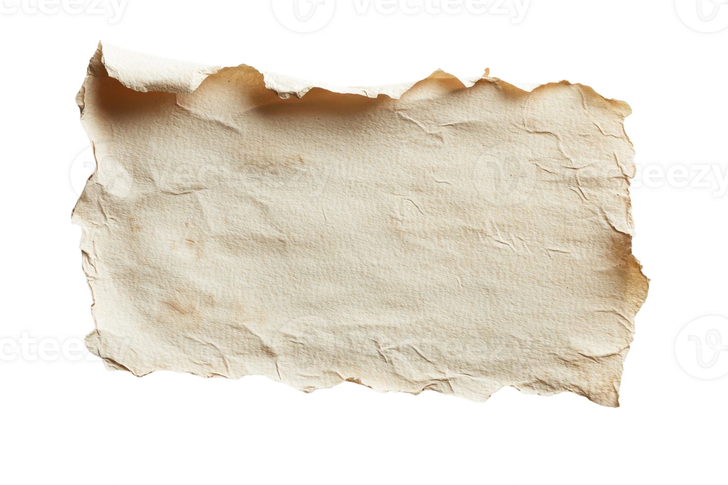 Old, blank parchment paper with torn edges. Suitable for historical documents, vintage designs, and antique backgrounds. png