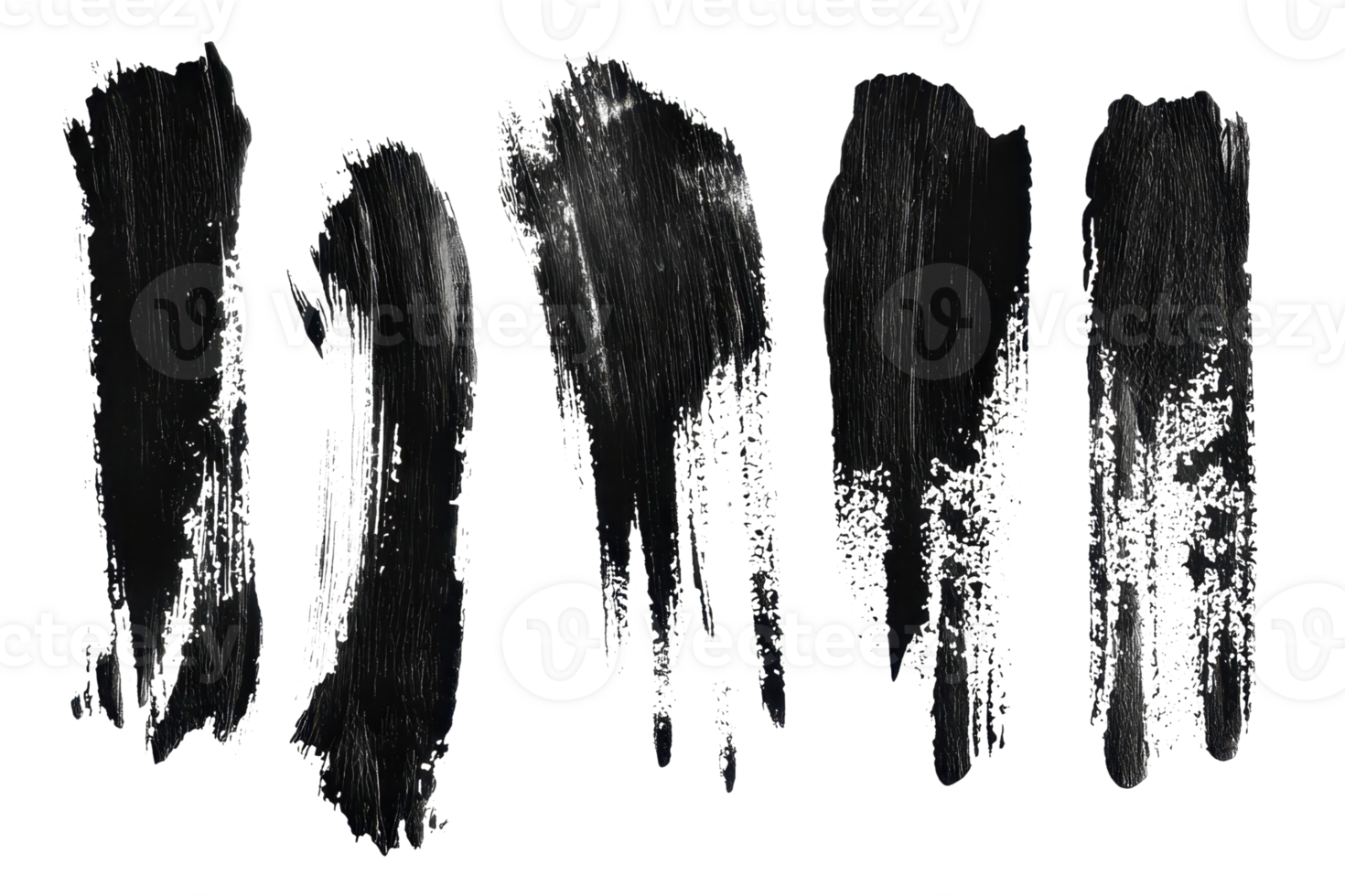 Abstract black paint brush strokes collection on transparent background, perfect for modern artistic design and creative projects. png